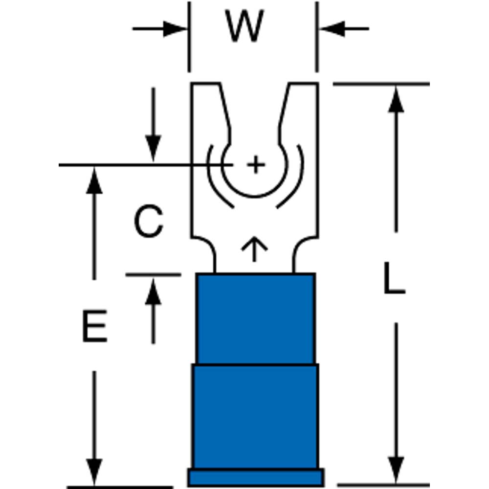 Value Collection Locking Fork Terminal: Blue, Vinyl, Partially Insulated, #8 Stud - ZSVYM2-4