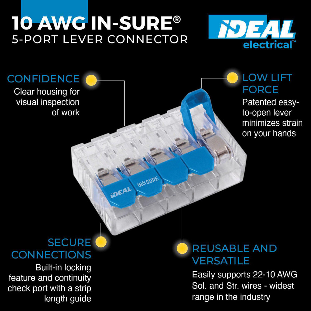 Ideal 10AWG 5 PORT 50/PK PUSH-IN WIRE CONNECTORS - 30-10L35