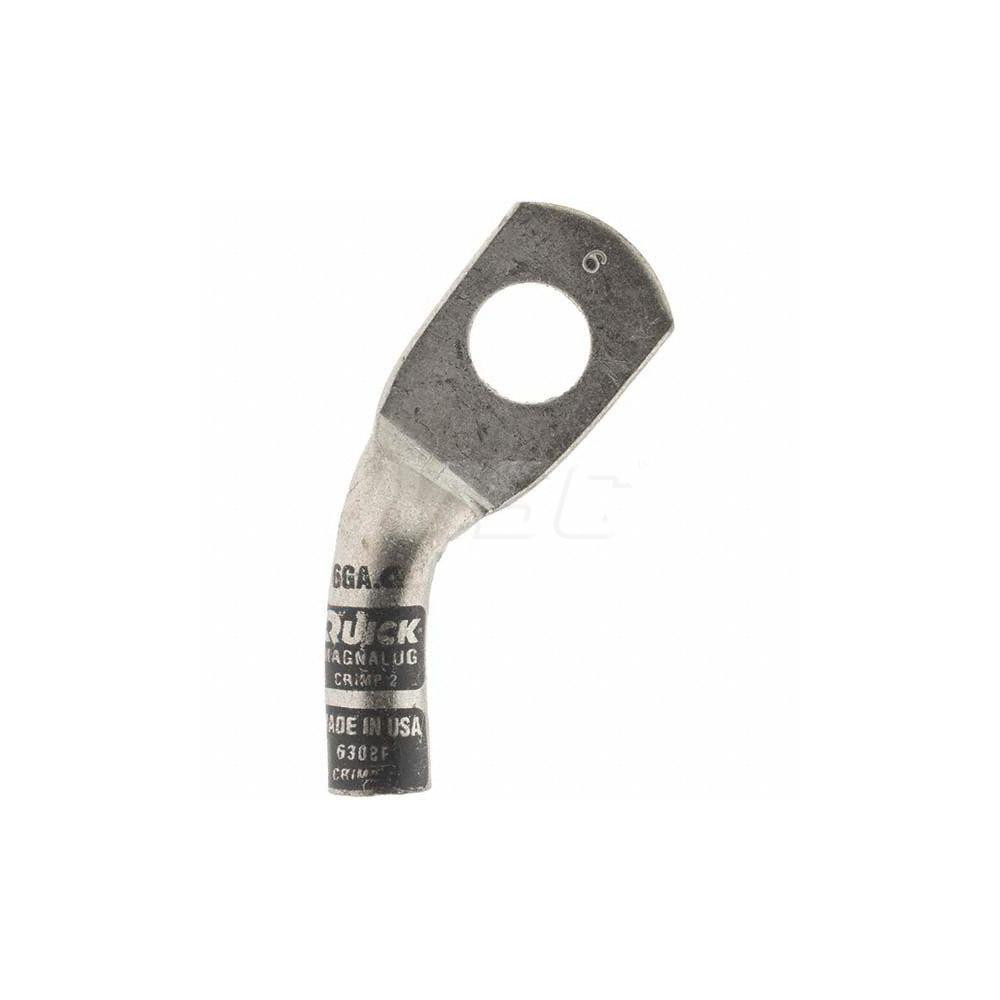Made in USA D Shaped Ring Terminal: Non-Insulated, 6 AWG, Crimp Connection - 6308-781-005F