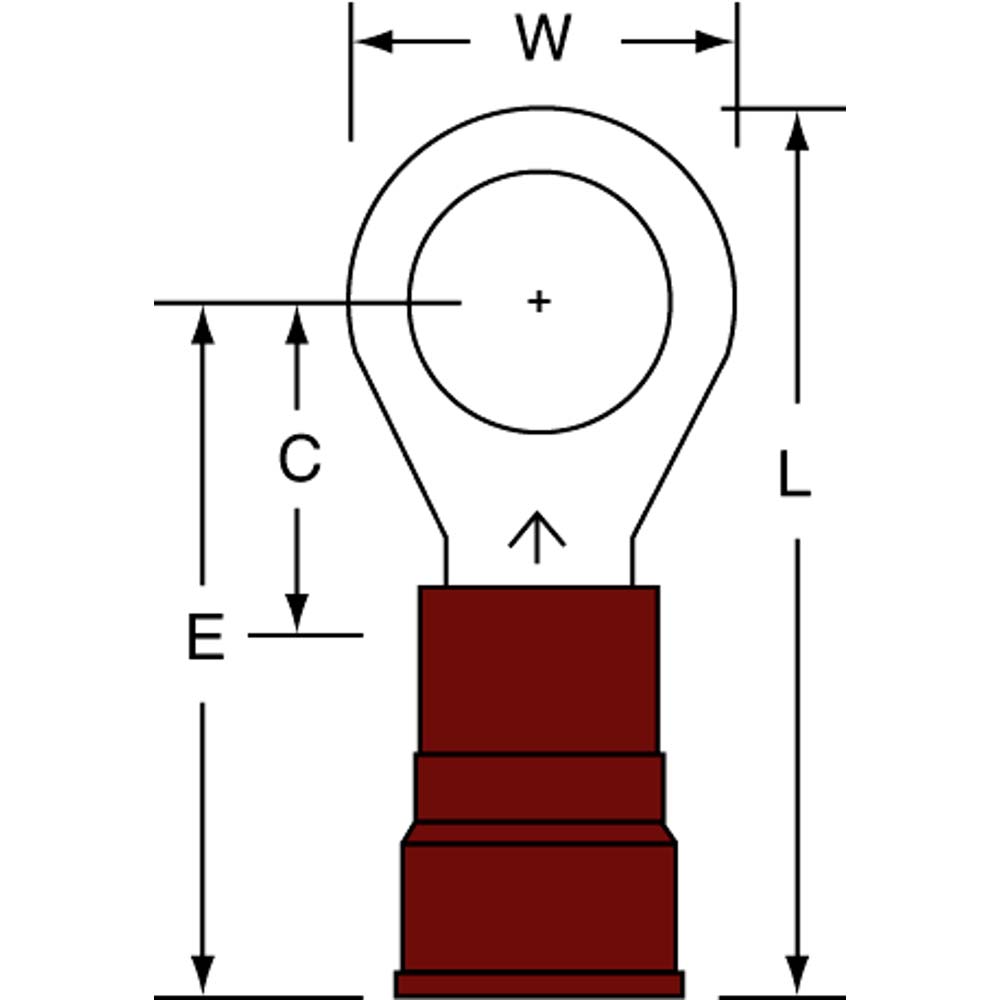 3M Circular Ring Terminal: Partially Insulated, 12 to 10 AWG, Crimp Connection - 7010397382