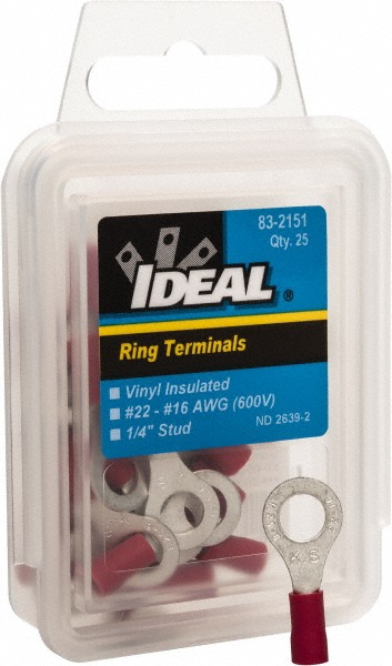 Ideal Circular Ring Terminal: Partially Insulated, 22 to 18 AWG, Crimp Connection - 83-2121
