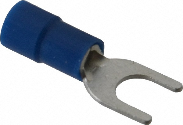 Thomas & Betts Standard Fork Terminal: Blue, Vinyl, Partially Insulated, #8 Stud, Crimp - TV14-8F-XV
