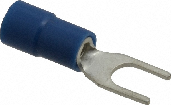 Thomas & Betts Standard Fork Terminal: Blue, Vinyl, Partially Insulated, #8 Stud, Crimp - TV14-8F-XV