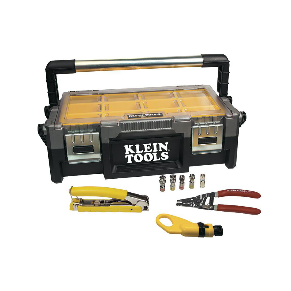 Klein Tools Coaxial Connectors; Connector Type: F-Type; Termination Method: Compression; Compatible Coaxial Type: RG6; Impedance (Ohms): 75 Ω; Body Orientation: Straight; Frequency: 3 GHz; Finish: Nickel; Contact Material: Alloy Steel; Contact Plating: Nickel; Body Material: Brass - VDV812-612