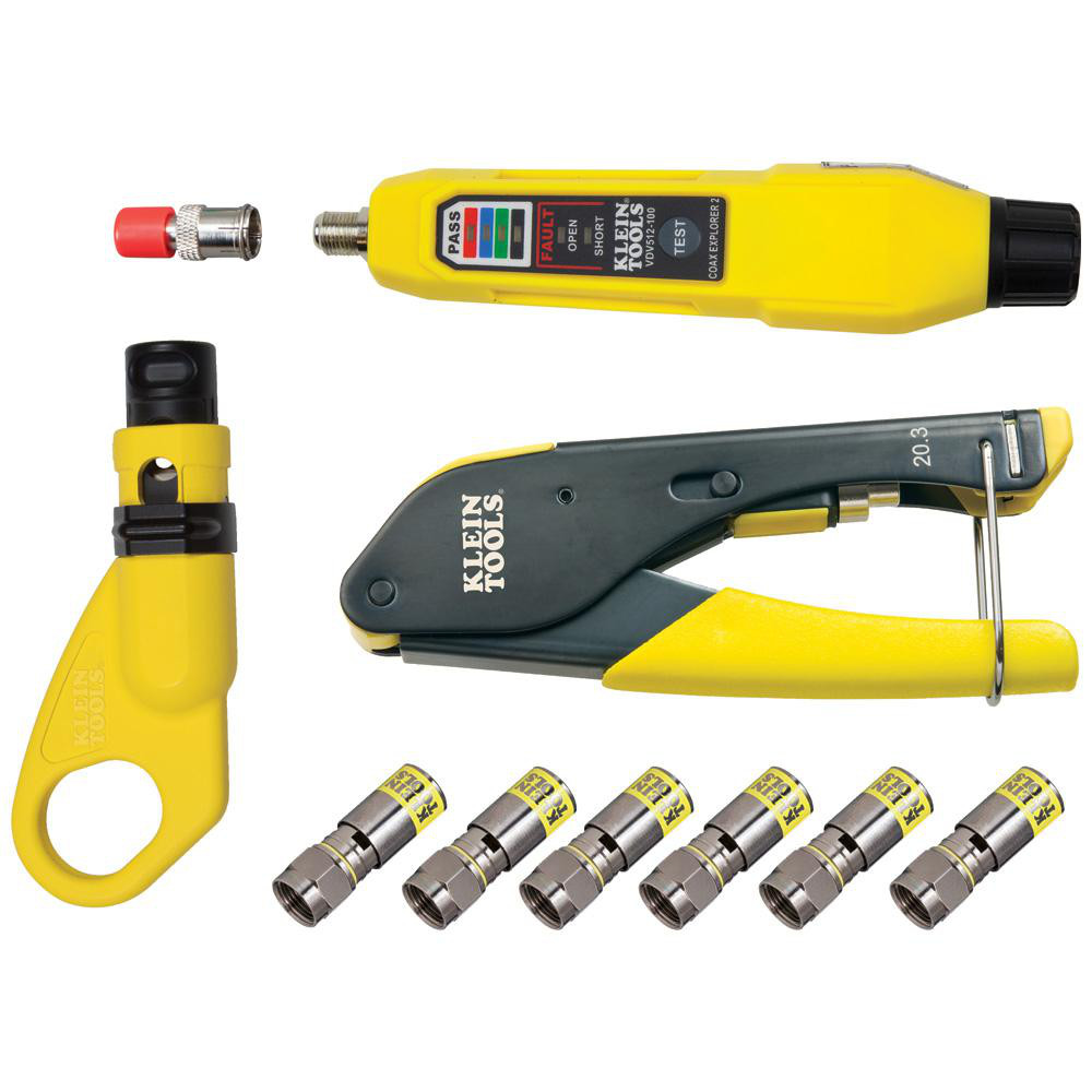 Klein Tools Coaxial Connectors; Connector Type: F-Type; Termination Method: Compression; Compatible Coaxial Type: RG6; Impedance (Ohms): 75 Ω; Body Orientation: Straight; Frequency: 3 GHz; Finish: Nickel; Contact Material: Alloy Steel; Contact Plating: Nickel; Body Material: Brass - VDV812-612