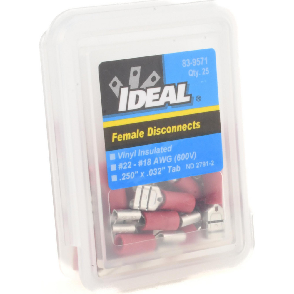 Ideal Wire Disconnect: Female, Red, Vinyl, 22-18 AWG, 1/4" Tab Width - 83-9571