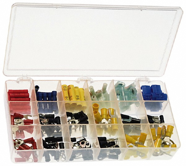 Value Collection Flanged Fork Terminal: Blue, Nylon, Partially Insulated, #6 Stud, Crimp - ZFSNYD2-3.7-50