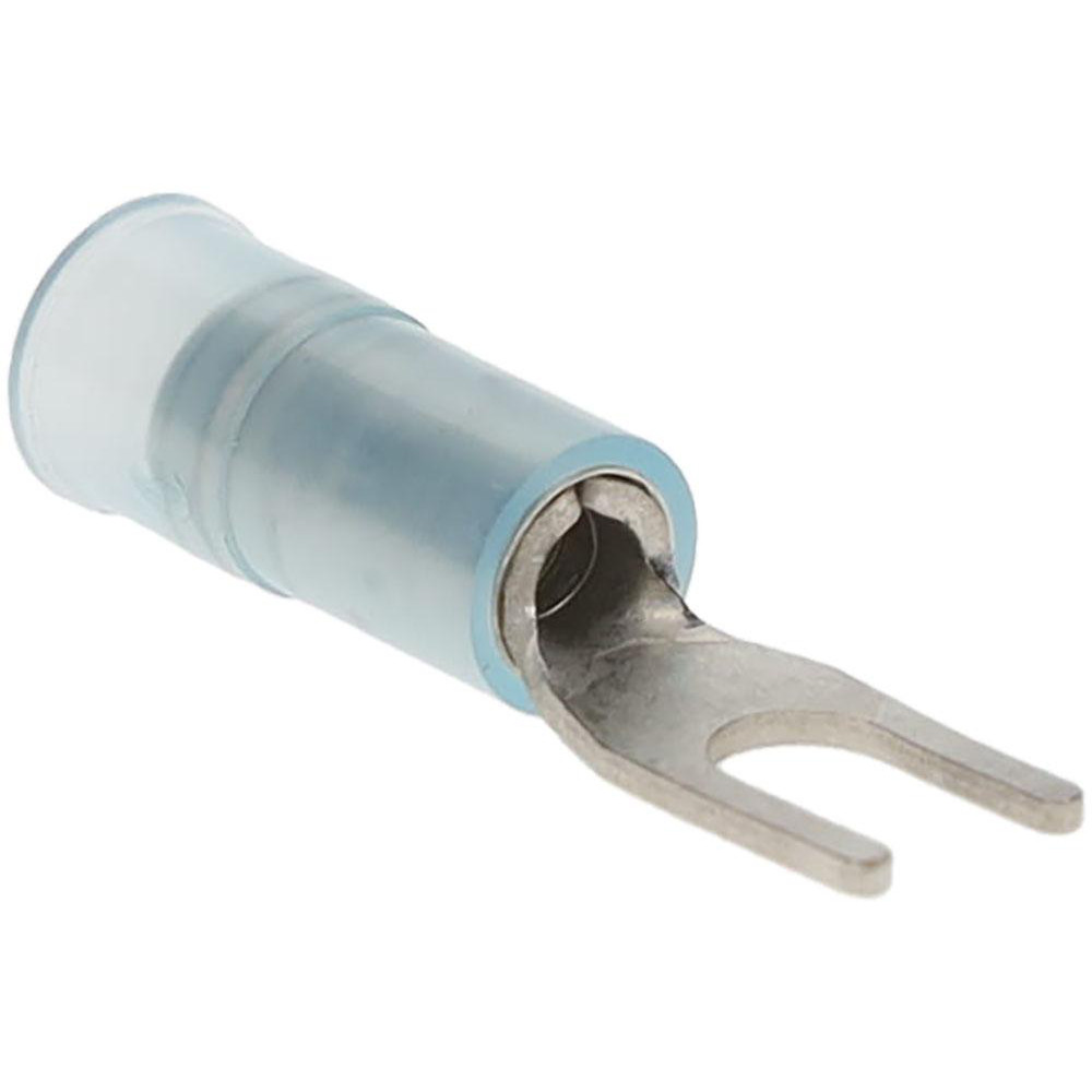 Value Collection Flanged Fork Terminal: Blue, Nylon, Partially Insulated, #6 Stud, Crimp - ZFSNYD2-3.7-50