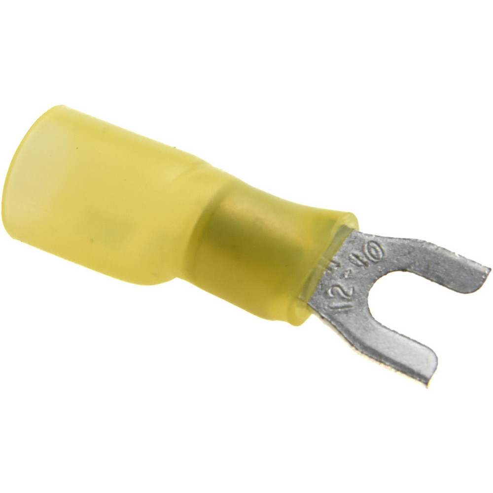 Value Collection Standard Fork Terminal: Yellow, Polyolefin, Partially Insulated, #6 & #8 Stud, Crimp - BOW-23840-1
