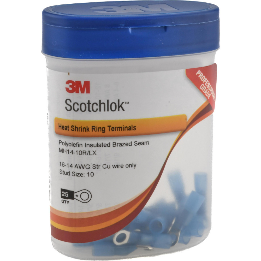3M Circular Ring Terminal: Partially Insulated, 16 to 14 AWG, Crimp Connection - 7000133386
