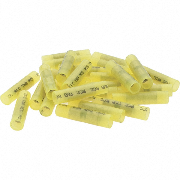 3M Butt Splice Terminal: Crimp-On, Yellow, 12 AWG Min, 10 AWG Max, Fully Insulated, Vinyl - 7010397398