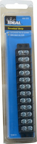 Ideal 10 Poles, 300 Volt, 30 Amp, -40 to 266°F, Polyester Thermoplastic, Polyester Thermoplastic Multipole Terminal Block - 89-410