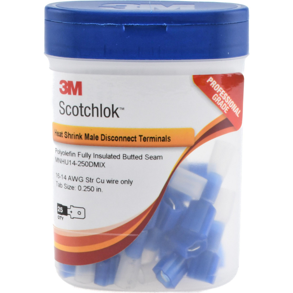 3M Wire Disconnect: Male, Blue, Nylon Heat Shrink, 16-14 AWG, 1/4" Tab Width - 7000133392