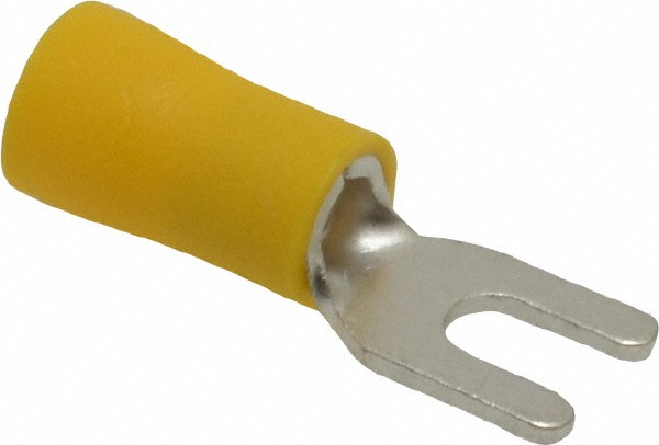 Thomas & Betts Standard Fork Terminal: Yellow, Vinyl, Partially Insulated, #1/4" Stud, Crimp - TV10-14F-XV