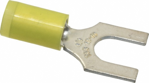 Thomas & Betts Standard Fork Terminal: Yellow, Vinyl, Partially Insulated, #1/4" Stud, Crimp - TV10-14F-XV
