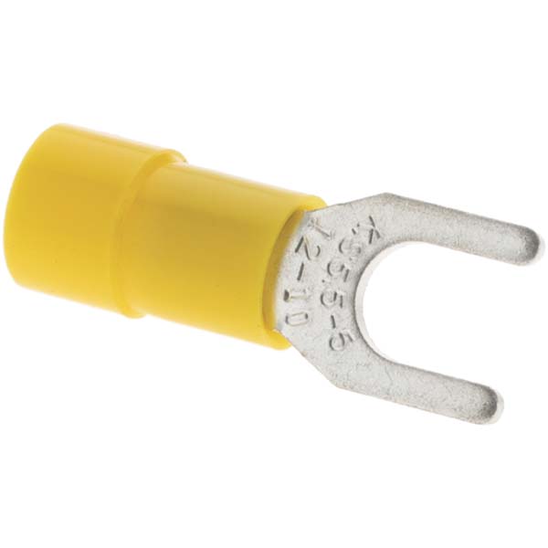 Thomas & Betts Standard Fork Terminal: Yellow, Vinyl, Partially Insulated, #1/4" Stud, Crimp - TV10-14F-XV