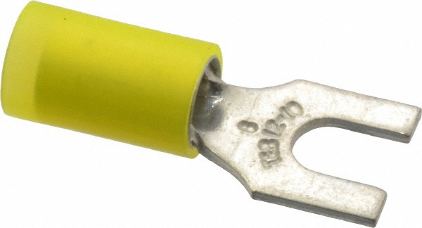 3M Standard Fork Terminal: Yellow, Vinyl, Partially Insulated, #8 Stud, Crimp - 7010349252