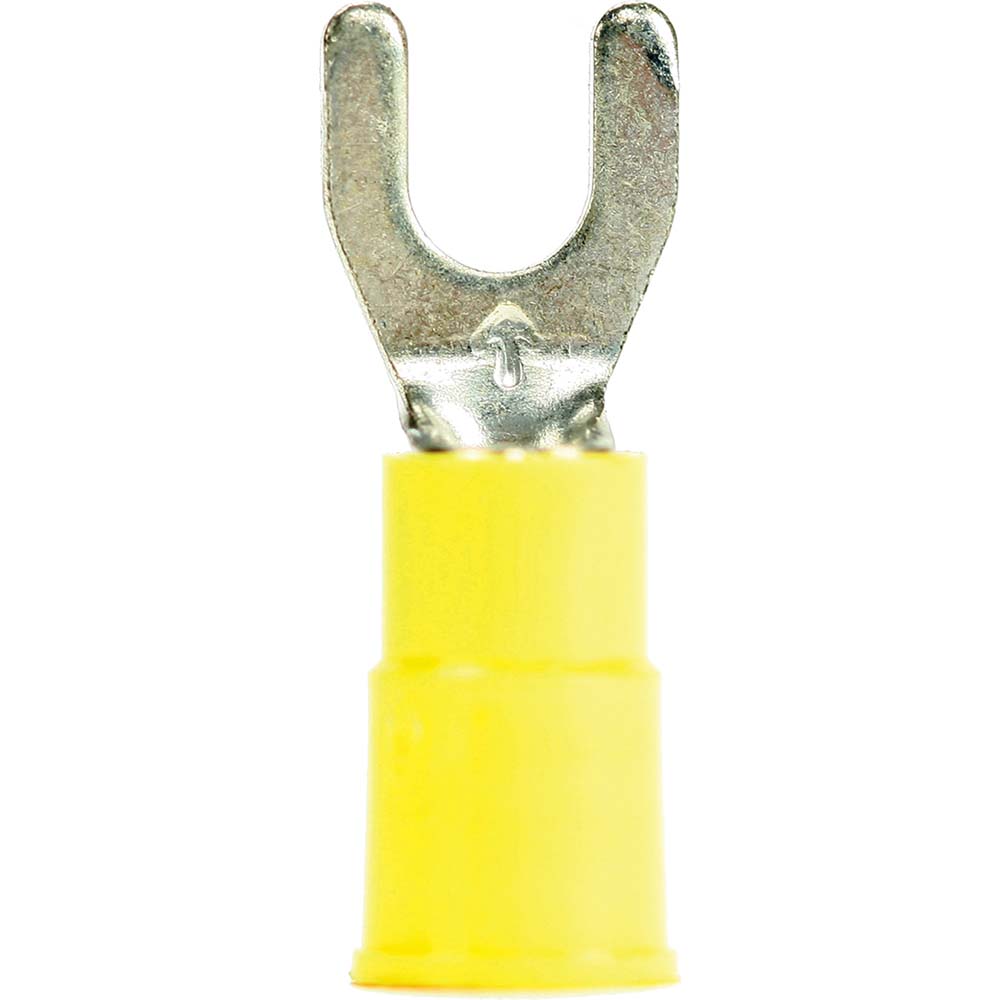3M Standard Fork Terminal: Yellow, Vinyl, Partially Insulated, #8 Stud, Crimp - 7010349252