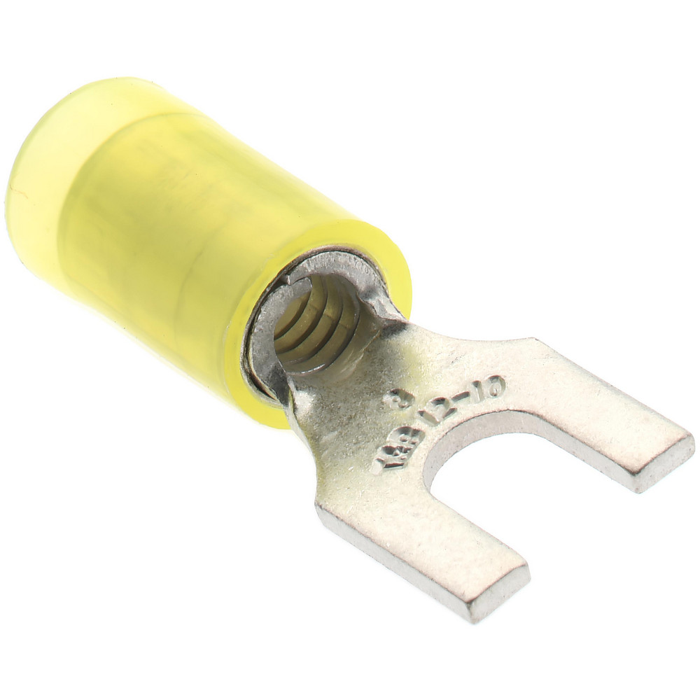 3M Standard Fork Terminal: Yellow, Vinyl, Partially Insulated, #8 Stud, Crimp - 7010349252