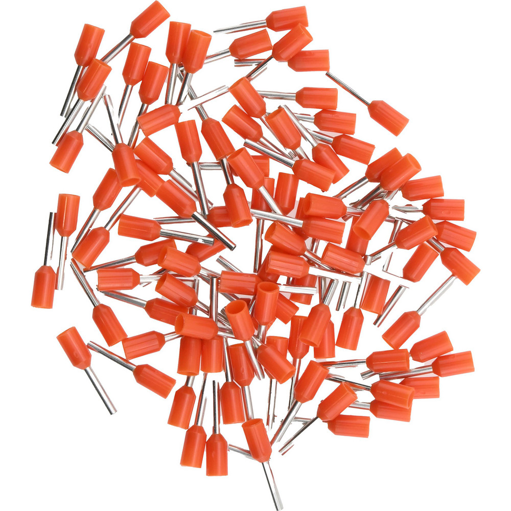 Value Collection Electrical Wire Ferrules; Insulation Type: Partially Insulated; Connection Type: Crimp; Compatible Wire Size (sq mm): 20 AWG; 0.5 mm²; Compatible Wire Size (AWG): 20; Pin Length: 0.315 in; 8.0 mm; Pin Length (mm): 8; Pin Dia: 1 mm; Overall Length: 14 mm; Insulation Material: Nylon - E0508-ORANGE