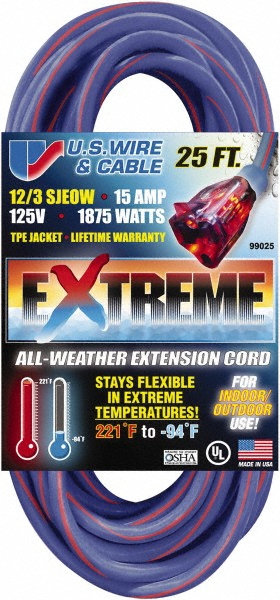 Value Collection 100', 14/3 Gauge/Conductors, Blue/Pink Indoor & Outdoor Extension Cord - 98100