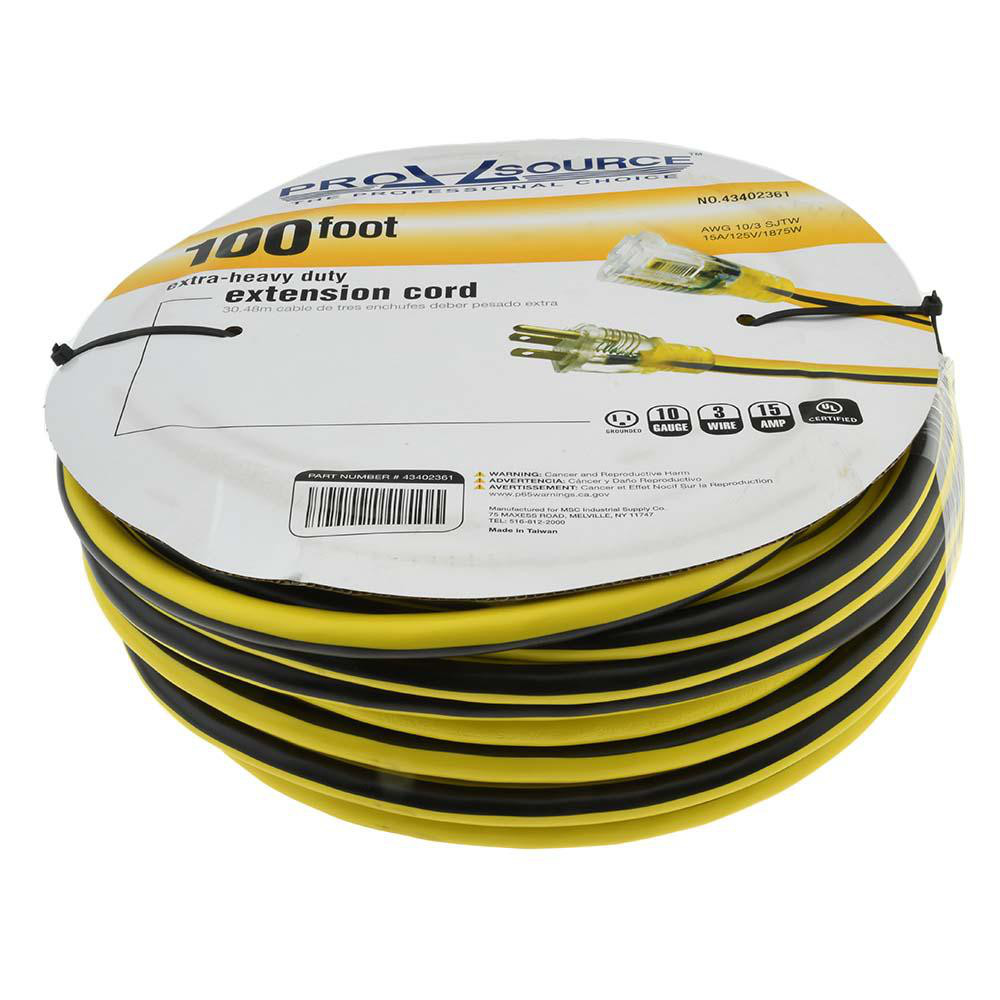 PRO-SOURCE 100', 10/3 Gauge/Conductors, Yellow/Black Outdoor Extension Cord - PS-AZB0010