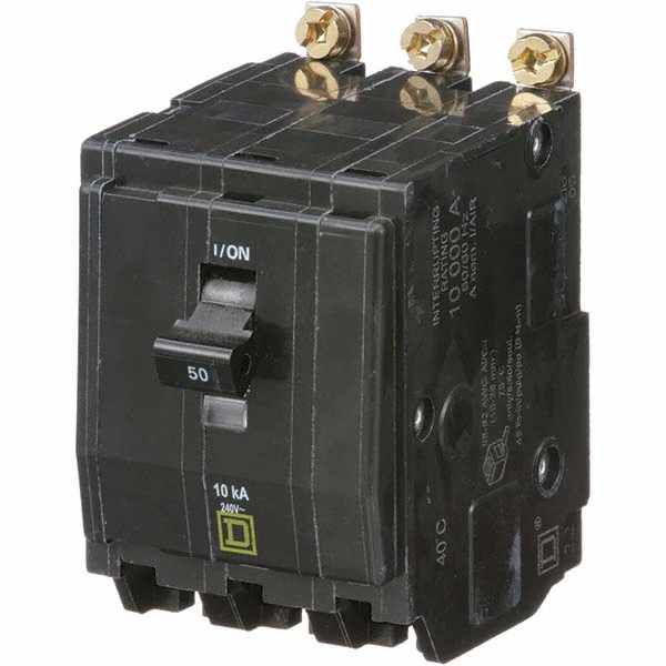 Square D Circuit Breakers; Circuit Breaker Type: Miniature Circuit Breaker; Milliamperage (mA): 50 A; 50; Number of Poles: 3; Tripping Mechanism: Thermal-Magnetic; Terminal Connection Type: Box Lugs; Mounting Type: Bolt-On; Voltage: 240 V ac; Overall Depth: 74 mm; 2.9100 in; Overall Height: 3 in; 76.20 mm - QOB35035