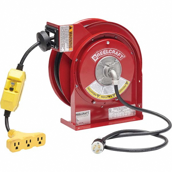 Reelcraft Cord & Cable Reel: 12 AWG, 45' Long, Triple-Tap Outlet End - L 4545 123 9GC