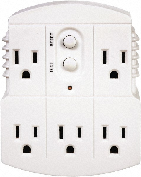 Tower 5 Outlets, 125 Volt, 15 Amp, White, GFCI 5b Outlet Adapter - 30440003