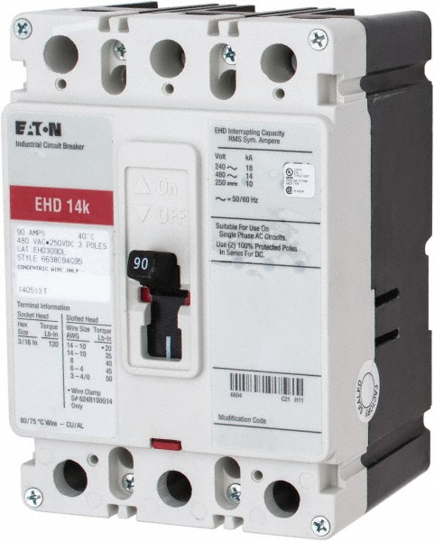 Eaton Cutler-Hammer 20 Amp, 250 VDC, 480 VAC, 3 Pole, Molded Case Circuit Breaker - EHD3020L