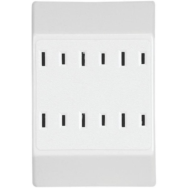 Eaton Wiring Devices Outlet Adapter, 2 -Pole, 15 A, 125 V, 6 -Outlet, NEMA: NEMA 1-15R, White - C1746W