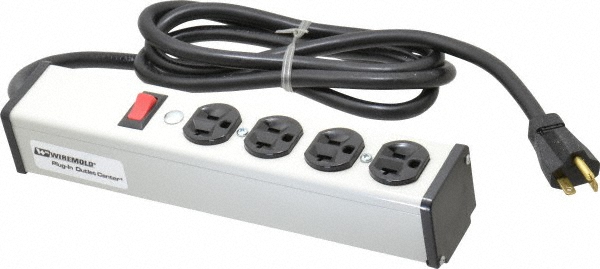 Wiremold 4 Outlets, 120 Volts, 20 Amps, 6' Cord, Power Outlet Strip - ULB420-6
