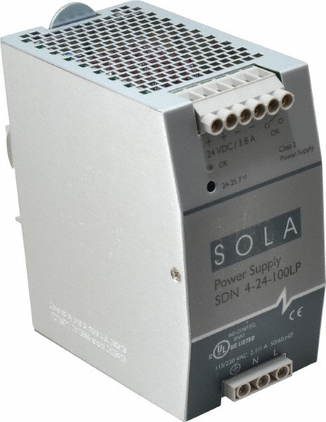 Sola/Hevi-Duty 92 Watt, 3.8 Amp, 230 VAC Input, 24 VDC Output, DIN Rail Power Supply - SDN4-24-100LP