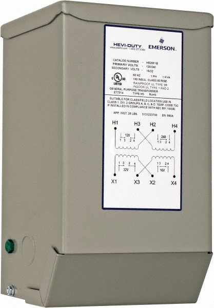 Sola/Hevi-Duty 120/240 Input Volt, 16/32 Output Volt, 60 Hz, Buck Boost Transformer - HS20F1B