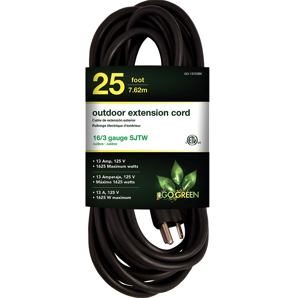 Value Collection 250', 16/3 Gauge/Conductors, Black Outdoor Extension Cord - BD-18736N