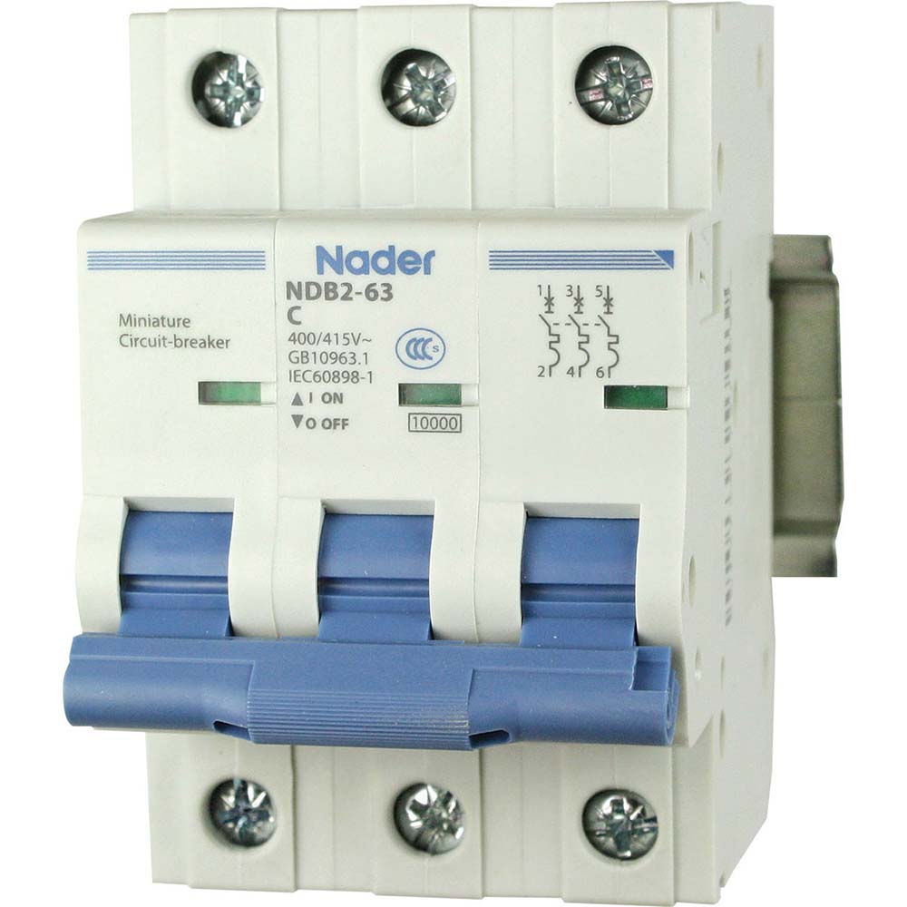 Automation Systems Interconnect Circuit Breakers; Circuit Breaker Type: Miniature Circuit Breaker; Milliamperage (mA): 10; Number of Poles: 1; Breaking Capacity: 7.5 kA @ 230/240 VAC; 5 kA @ 277 VAC; Tripping Mechanism: Thermal-Magnetic; Terminal Connection Type: Screw; Mounting Type: DIN Rail; Voltage: 240 VAC - NDB2-63C10-1