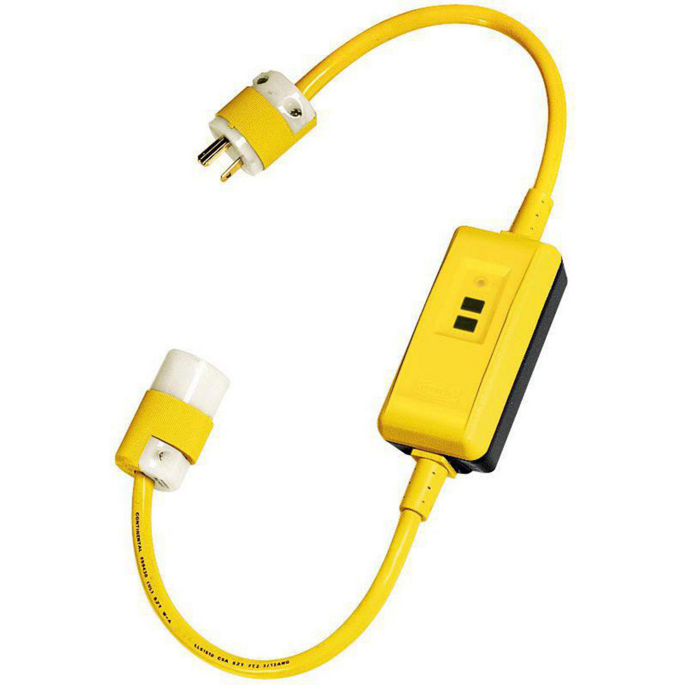 Hubbell Wiring Device-Kellems Power Protection Products, GFCI Linecords, Commercial, Manual Set, 15A 120V AC, L5-15R, 3' Cord Length, 4-6 mA Trip Level, Yellow - GFPST3C15MTL