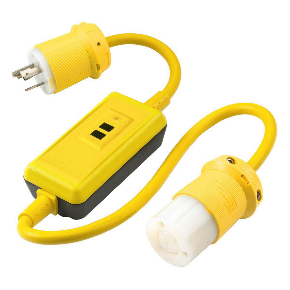 Hubbell Wiring Device-Kellems Power Protection Products, GFCI Linecords, Commercial, Manual Set, 15A 120V AC, L5-15R, 3' Cord Length, 4-6 mA Trip Level, Yellow - GFPST3C15MTL