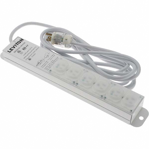 Leviton 6 Outlets, 125 VAC15 Amps, 15' Cord, Standard Power Outlet Strip - 5306M01N5