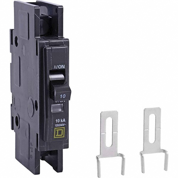 Square D 10 Amp, 120/240 VAC, 1 Pole, DIN Rail Mounted, Flush Mount, Surface Mount Miniature Circuit Breaker - QOUR1105283