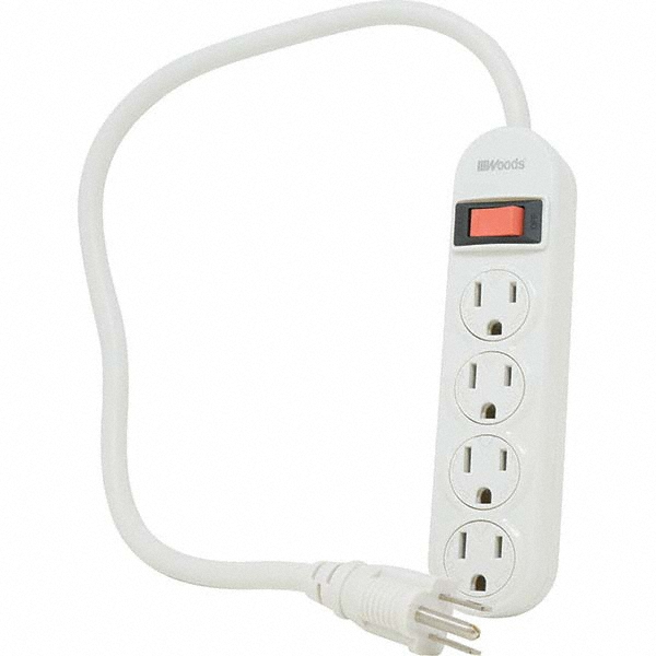 Woods PRO 4 Outlets, 125 Volts, 15 Amps, 4' Cord, Power Outlet Strip - 41379