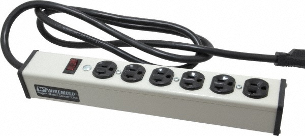 Wiremold 6 Outlets, 120 Volts, 20 Amps, 6' Cord, Power Outlet Strip - J60B0B20