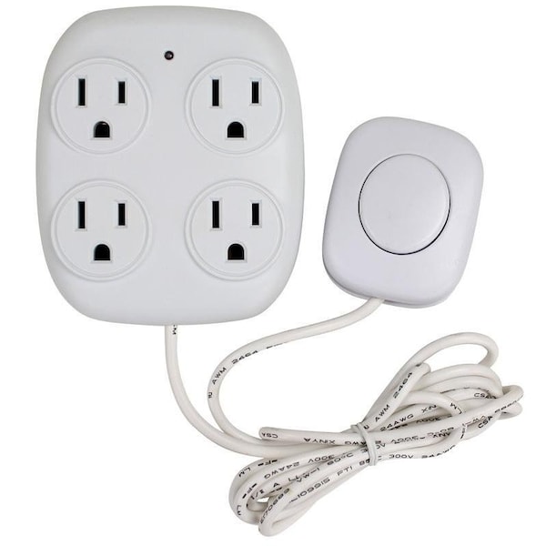Powerzone Power Tap with Remote Switch, 15 A, 4-Outlet, White - ORFSTAP