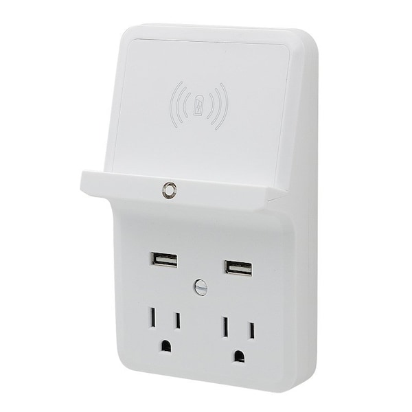 Powerzone Outlet Tap, 2.5 A, 2-USB Port, 2-Outlet, White - ORPBUWC01