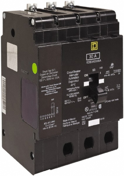 Square D Circuit Breakers; Circuit Breaker Type: Miniature Circuit Breaker; Milliamperage (mA): 50 A; 50; Number of Poles: 3; Tripping Mechanism: Thermal-Magnetic; Terminal Connection Type: Lug; Mounting Type: Bolt-On; Overall Depth: 4.0500 in; 103 mm; Overall Height: 5.6600 in; 144 mm - EGB34050SA