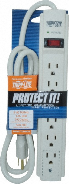 Hubbell Wiring Device-Kellems 8 Outlets, 125 Volts, 15 Amps, 5' Cord, Power Outlet Strip - HBL20GBA609IV