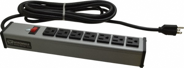 Wiremold 16 Outlets, 120 Volts, 15 Amps, 15' Cord, Power Outlet Strip - UL404BD