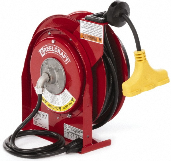 Value Collection Cord & Cable Reel: 12 AWG, 65' Long, Quad Tap NEMA 5-15 End - 8665TFQ