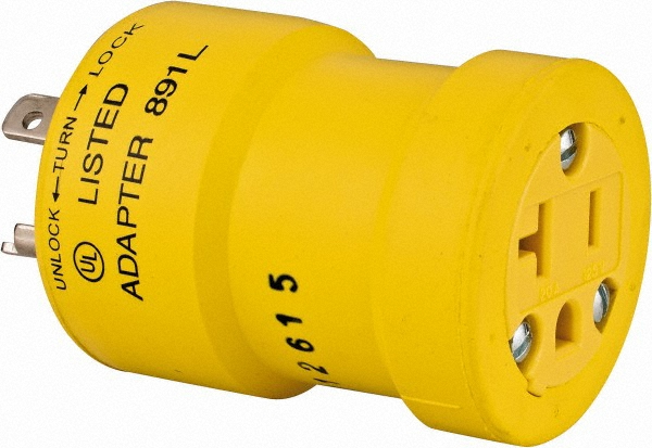 Woodhead Electrical 1 Outlet, 125 VAC, 15 Amp, Yellow, Single Outlet Adapter - 1712
