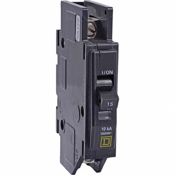 Square D 15 Amp, 120/240 VAC, 1 Pole, DIN Rail Mounted, Flush Mount, Surface Mount Miniature Circuit Breaker - QOUR1155283